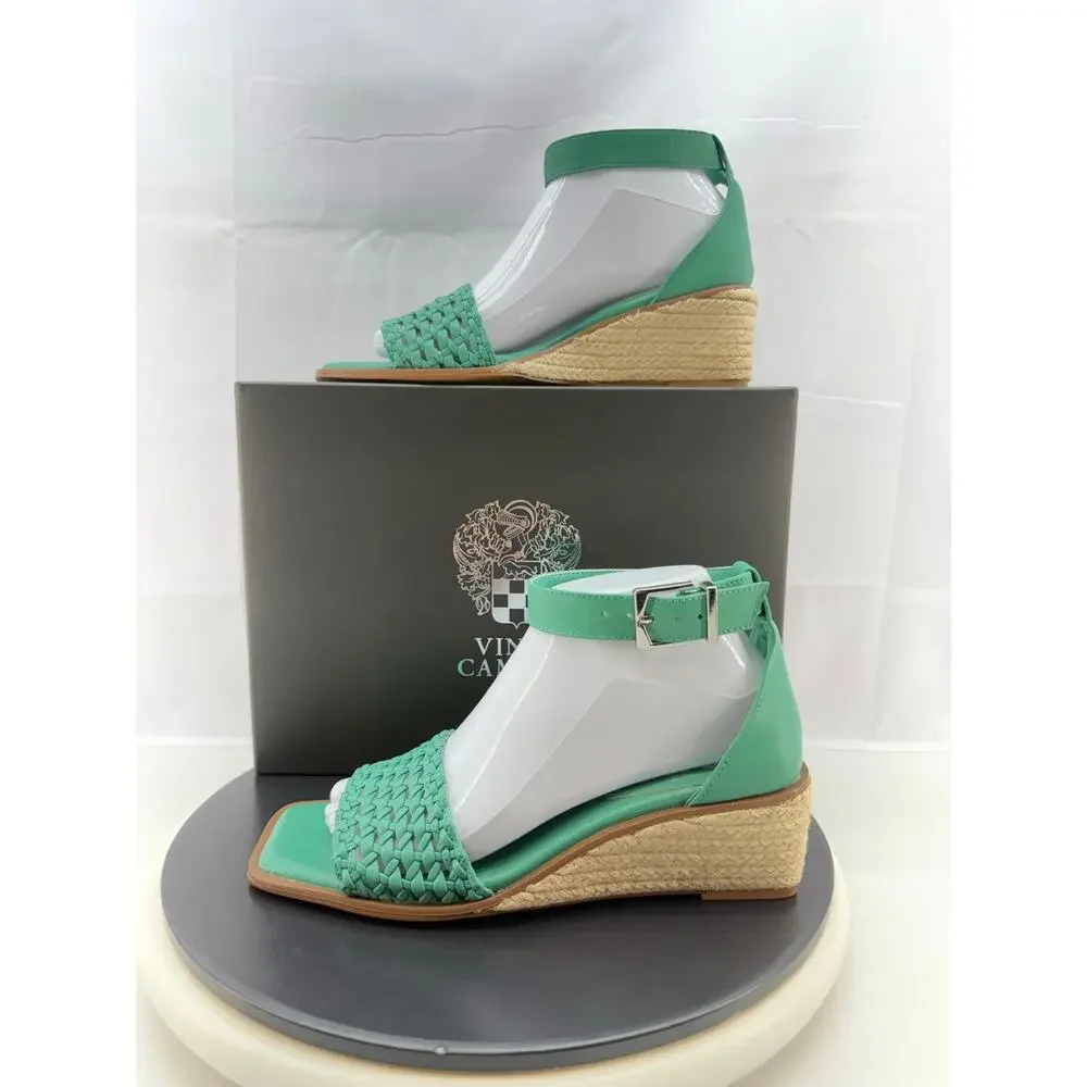 Vince Camuto Bretandi Womens Size 7.5M Green Ocean Espadrille Wedge Heel Sandals